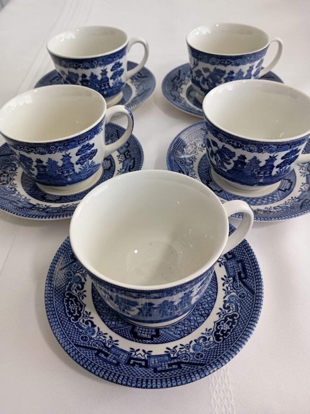 Churchill Blue Willow Teacup and Saucer Set
